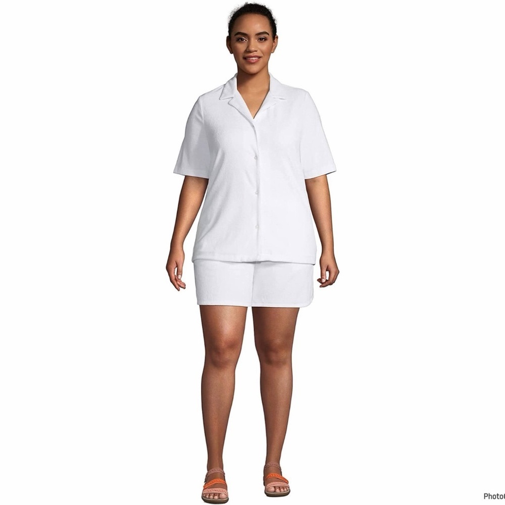 Lands End Women’s Terry Swim Button Down Coverup Set White Size L NWOT
